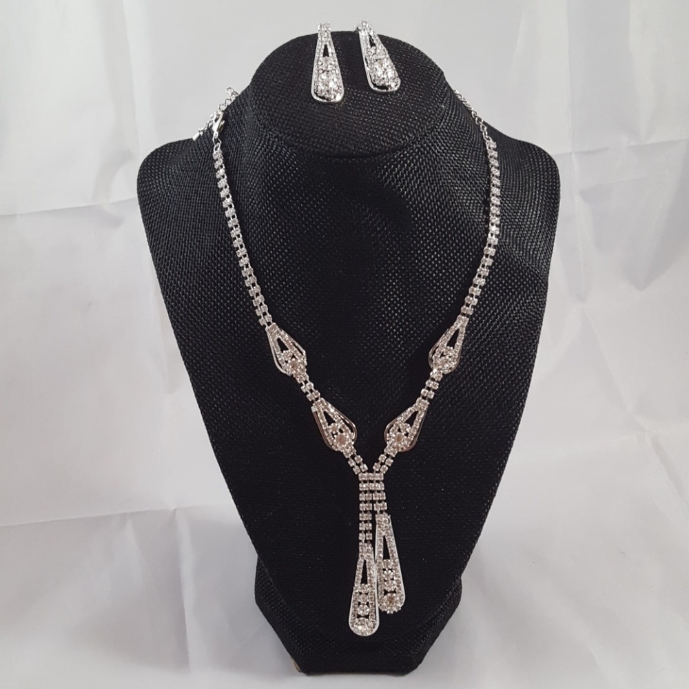 Rhinestone Drop Necklace with Earrings